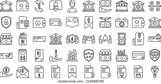 set of finance and business icons on transparent background