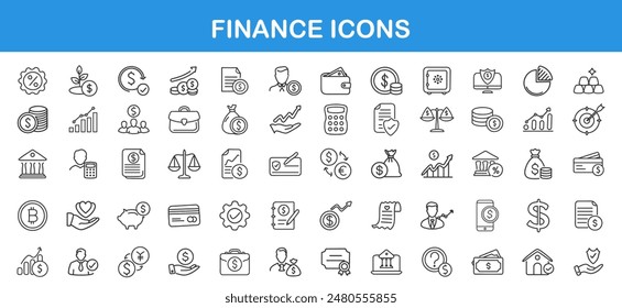 Set of finance and business line icons. Pack of thin outline icons