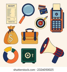 Set of Finance and Business Objects Simple Flat Lined Illustration