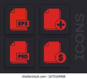 Set Finance document, EPS file document, Add new file and PSD file document icon. Vector