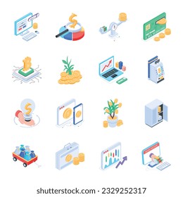 Set of Finance Growth Isometric Icons 

