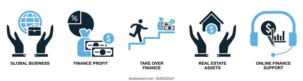 Set of finance icon vector for financial management, accounting, and budgeting overview. Ideal for business dashboard, finance app, and money planning illustration.