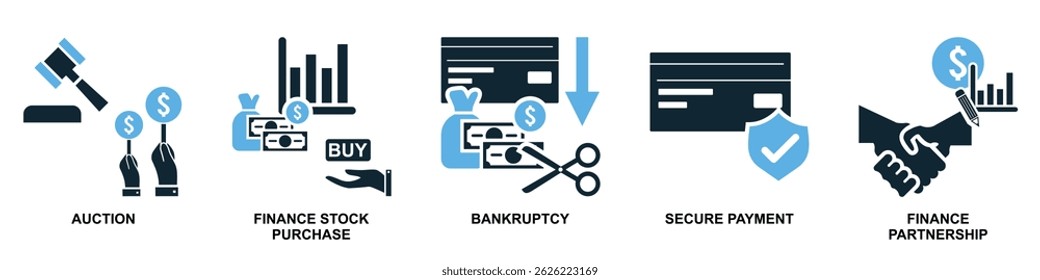 Set of finance icon vector for financial management, accounting, and budgeting overview. Ideal for business dashboard, finance app, and money planning illustration.