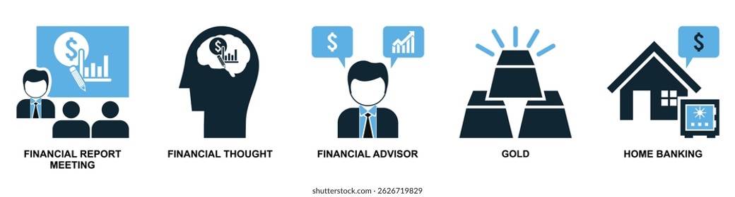 Set of finance icon vector for financial management, accounting, and budgeting overview. Ideal for business dashboard, finance app, and money planning illustration.