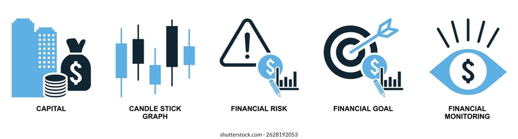 Set of finance icon vector for financial management, accounting, and budgeting overview. Ideal for business dashboard, finance app, and money planning illustration.