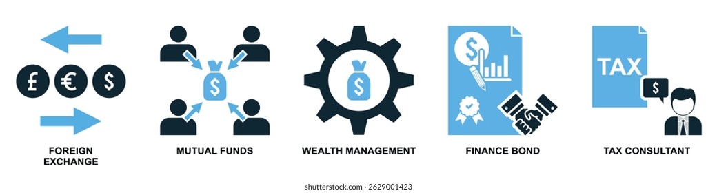 Set of finance icon vector for financial management, accounting, and budgeting overview. Ideal for business dashboard, finance app, and money planning illustration.