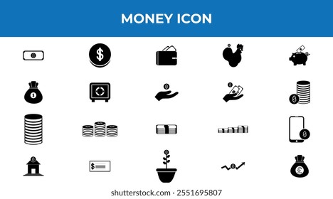 Set of Finance icons. Business Icons, money signs. Money silhouette collection.