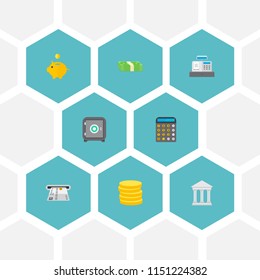 Set of finance icons flat style symbols with safe, courthouse, atm and other icons for your web mobile app logo design.