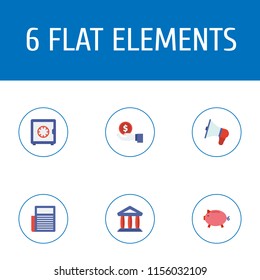 Set of finance icons flat style symbols with safe, hand money, news icons for your web mobile app logo design.