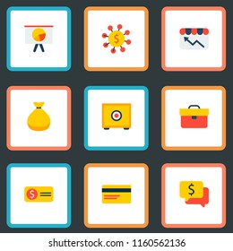 Set of finance icons flat style symbols with conversation, chart, safe and other icons for your web mobile app logo design.