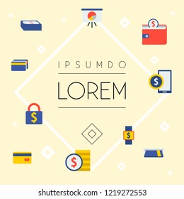 Set of finance icons flat style symbols with cash stack, lock, wallet and other icons for your web mobile app logo design.
