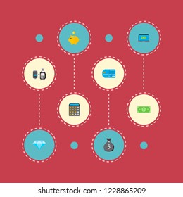 Set of finance icons flat style symbols with calculator, laptop, diamond and other icons for your web mobile app logo design.