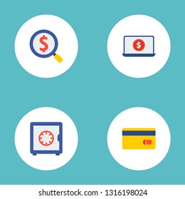 Set of finance icons flat style symbols with laptop, searching, safe and other icons for your web mobile app logo design.