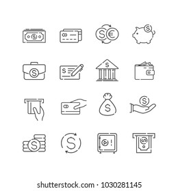 Set of finance icons, line style. For your design, logo. Vector illustration.