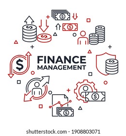 establecer iconos lineales de administración de finanzas. Plantilla de símbolo del paquete de análisis de datos para el logotipo de colección de diseño gráfico y web ilustración vectorial