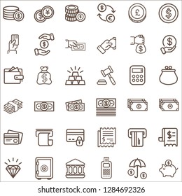 Set of Finance and Money Related Vector Line Icons.Contains such Icons as money, bank, credit card, wallet, cash, safe, budget, piggy bank, loan, payment and more.