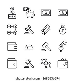 Conjunto de iconos de línea vectorial relacionados con las finanzas. Paquete de símbolos lineales Premium. Ilustración vectorial aislada en un fondo blanco. Símbolos web para sitios web y aplicaciones móviles. Diseño moderno. 