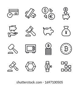 Set of finance related vector line icons. Premium linear symbols pack. Vector illustration isolated on a white background. Web symbols for web sites and mobile app. Trendy design. 