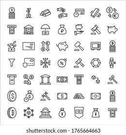 Conjunto de iconos de línea vectorial relacionados con las finanzas. Paquete de símbolos lineales premium. Ilustración vectorial aislada en un fondo blanco. Símbolos web para sitios web y aplicaciones móviles. Diseño de moda. 