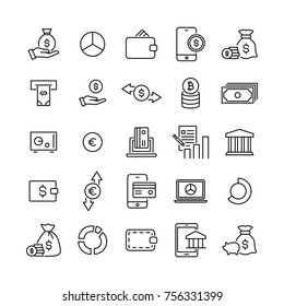 Set of finance thin line icons. High quality pictograms of money. Modern outline style icons collection. 