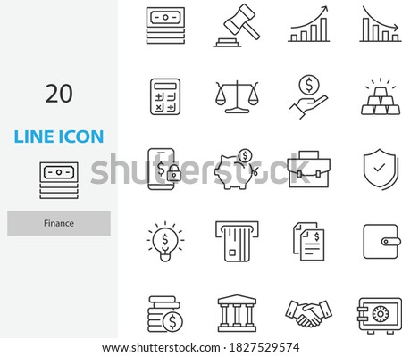 set of finance thin line icons, tax, fee