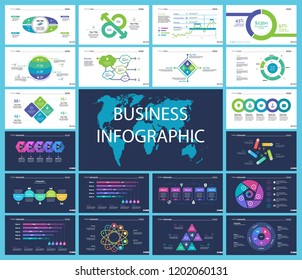 Set of financial analysis concept infographic charts. Business diagrams for presentation slide templates. For corporate report, advertising, banner and brochure design.