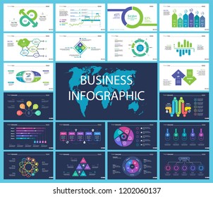 Set of financial analysis concept infographic charts. Business diagrams for presentation slide templates. For corporate report, advertising, banner and brochure design.