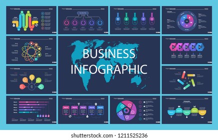 Set of financial analysis concept infographic charts. Business diagrams for presentation slide templates. For corporate report, advertising, banner and brochure design.