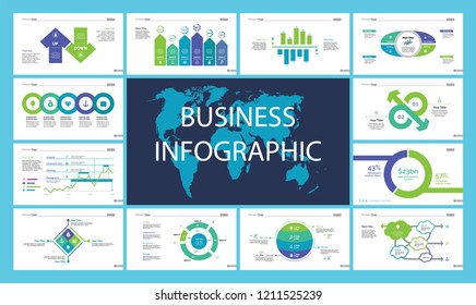 Set of financial analysis concept infographic charts. Business diagrams for presentation slide templates. For corporate report, advertising, banner and brochure design.