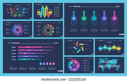 Set of financial analysis concept infographic charts. Business diagrams for presentation slide templates. For corporate report, advertising, banner and brochure design.