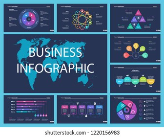 Set of financial analysis concept infographic charts. Business diagrams for presentation slide templates. For corporate report, advertising, banner and brochure design.