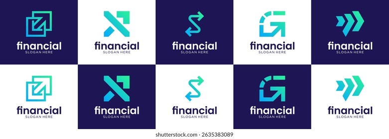 Conjunto de logotipos de flechas financieras, concepto de diseño inicial Abstractas utilizable para negocios, empresas y marcas.