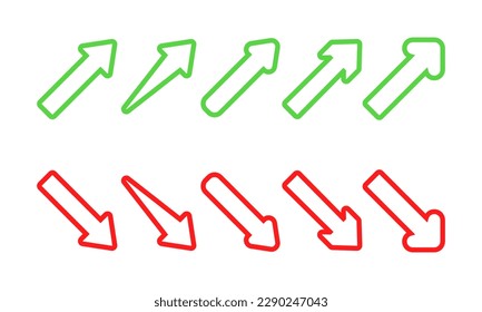 Set of financial arrows up and down. Green and red arrows. Increase and decrease. Vector 10 EPS.