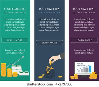 Set of financial banners. Vertical orientation. Can be used on site, for flyers, reports, web