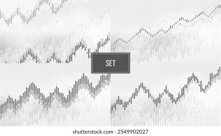 Set of financial cards with uptrend line graph in stock market on black and white background.growing income, schedule,economy.vector design