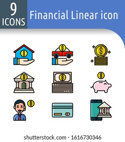 Set of financial colour  linear icon.