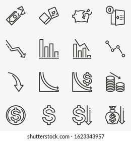 Set of the financial crisis line vector icon isolated on white background.