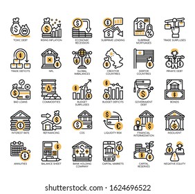 Set of financial crisis thin line and pixel perfect icons for any web and app project. 