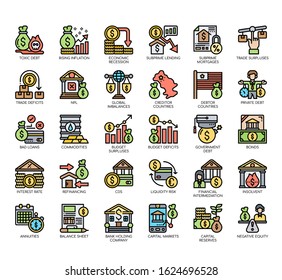 Set of financial crisis thin line and pixel perfect icons for any web and app project. 