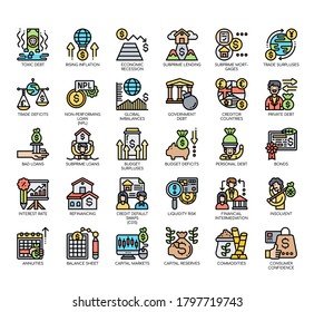Set of financial crisis thin line and pixel perfect icons for any web and app project. 