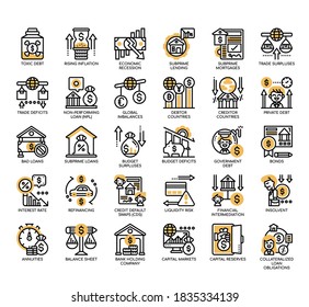 Set of Financial Crisis thin line and pixel perfect icons for any web and app project. 