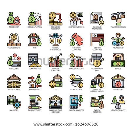 Set of financial crisis thin line and pixel perfect icons for any web and app project. 