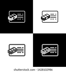 Set Financial document line icons isolated on black and white background. Invoice and money icon. Budget planning, money saving and paying debt concept. Vector Illustration
