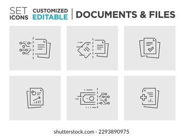 Set of Financial Document, Financial report, Business Report Icon, Outline Vector Icon Design- Editable Stroke