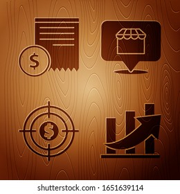 Set Financial growth and coin, Paper check and financial check, Target with dollar and Online shopping concept on wooden background. Vector
