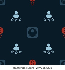 Establecer el dólar de crecimiento financiero, la pantalla de Cuenta de Create y la calificación de productos de consumo en un patrón transparente. Vector