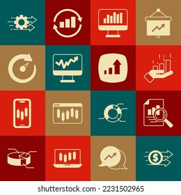 Set Financial growth dollar, Document with graph chart, Monitor, Digital speed meter, Time management and  icon. Vector