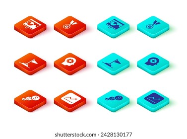 Set Financial growth and dollar, increase, Flag, Human head with gear inside, Medal and Chalkboard chart icon. Vector