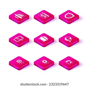 Set Financial growth dollar, Time management, Mobile stock trading, Coal mine trolley, Pie chart infographic, Search data analysis,  and Browser with stocks market icon. Vector