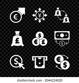 Set Financial growth and euro, Coin money with Yen, Currency exchange, dollar, ATM, Money, pound and  icon. Vector